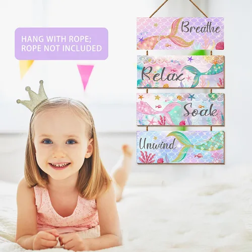 Vista 3 de Decoración de baño de sirena, arte de pared rosa para niños, placa de respiración para relajarse, remojar y relajarse, regalos para niñas, mujeres