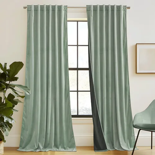 Vista 17 de RYB HOME Cortinas 100% opacas de terciopelo blanco para dormitorio, pestaña trasera y bolsillo para barra, aislamiento térmico, cortinas