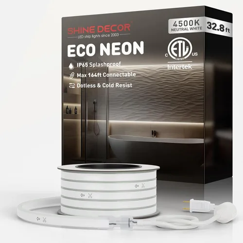 Vista 32 de Shine Decor Tira de luces LED AC 120V, cuerda de neón eco de 120 LED/m sin puntos, conectable y cortable, IP65 impermeable y resistente al clima
