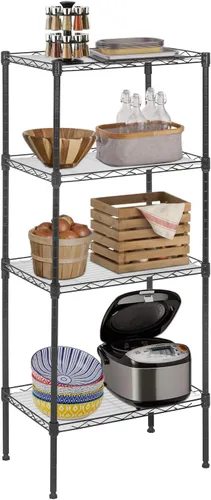 Vista 40 de FDW Estante de metal ajustable de 5 niveles con ruedas, capacidad de 250 libras, fácil montaje, ideal para espacios pequeños Negro