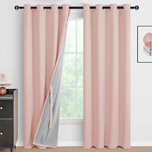 Vista 38 de DWCN - Cortinas 100% opacas para dormitorio con forro negro, cortinas de ventana de doble capa con aislamiento térmico que oscurecen toda la Azul