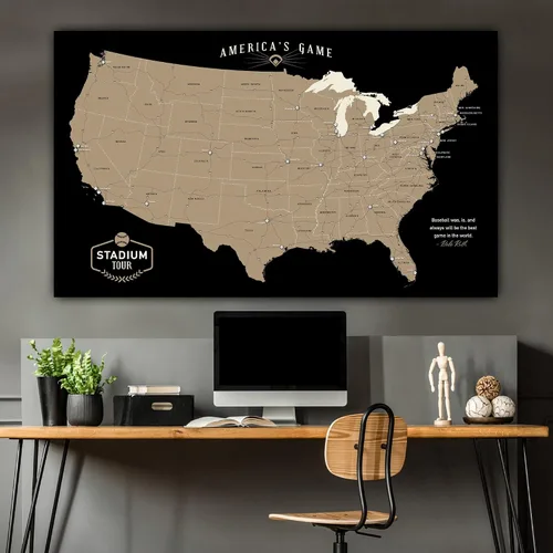 Vista 8 de HolyCowCanvas Mapa Rastreador de Estadios de Béisbol en Lienzo Personalizado con Chinchetas, Lista de Deseos de Parques, Regalo Personalizado