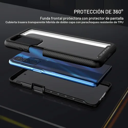 Vista 3 de Funda compatible con Motorola Edge 5G UW, protector de pantalla integrado de cuerpo completo, a prueba de golpes, ajuste delgado, funda protectora