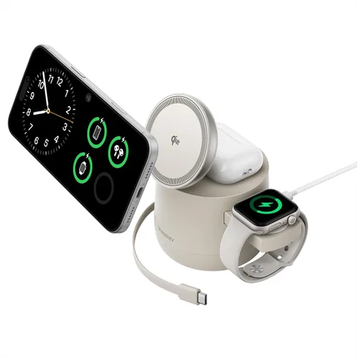 Vista 10 de THREEKEY Estación de carga inalámbrica magnética Qi2 4 en 1, cargador rápido de 15 W con módulo de carga hecho para Apple Watch, para iPhone 17-12