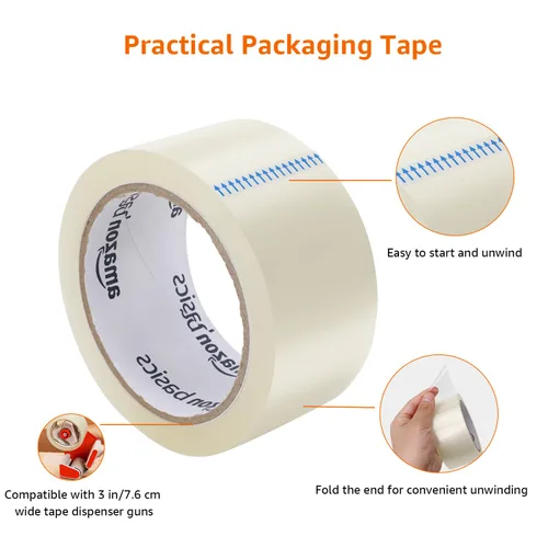 Vista 3 de Amazon Basics Cinta de embalaje, 1.88 pulgadas x 72.2 yardas, 1.8 mil de grosor (12 rollos), transparente, ideal para embalaje, envío, mudanza