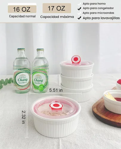 Vista 5 de Ramekins - Juego de 4 moldes de cerámica para horno, 16 onzas, color crema Blanco