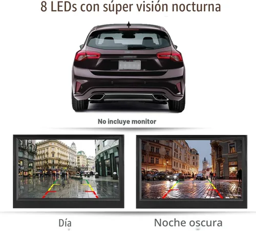 Vista 5 de Cámara de respaldo para matrícula, visión nocturna, cámara de visión trasera con 8 LED, ángulo de visión de 170°, impermeable, cámara trasera