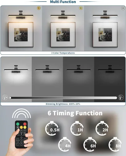 Vista 3 de Joossnwell Luz para Cuadros a Batería Luz Inalámbrica para Cuadros para Pinturas con Control Remoto 15.5 Pulgadas Regulable y Temporizador Luz