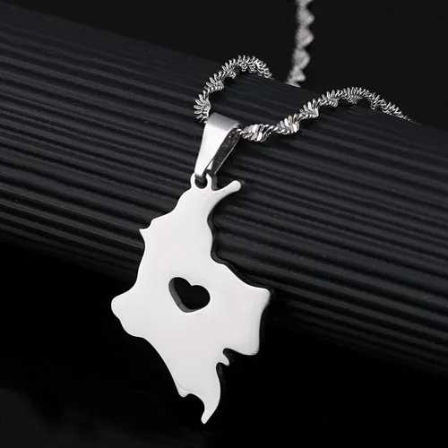 Vista 4 de Plata Colombia mapa collar colgante de mapa de colombiano joyas