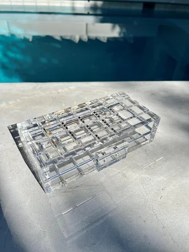 Vista 3 de Embrague de acrílico transparente con caja a presión, bolsas para mujer, bolso de noche, Transparente