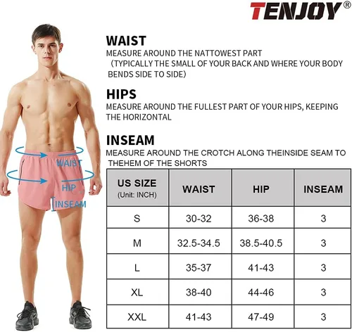 Vista 5 de TENJOY Pantalones cortos de correr para hombre, pantalones cortos de entrenamiento atlético para hombre, pantalones cortos deportivos de 3 pulgadas