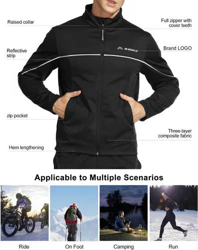 Vista 5 de INBIKE Men's Cycling Jacket, Winter Fleece Thermal Windproof Soft Shell Wind Coat Black