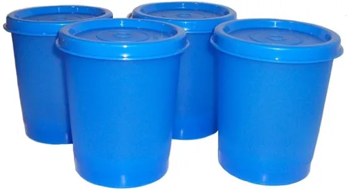 Vista 2 de Tupperware - Juego de 3 vasos de jugo con fondo con peso azul de 6 onzas