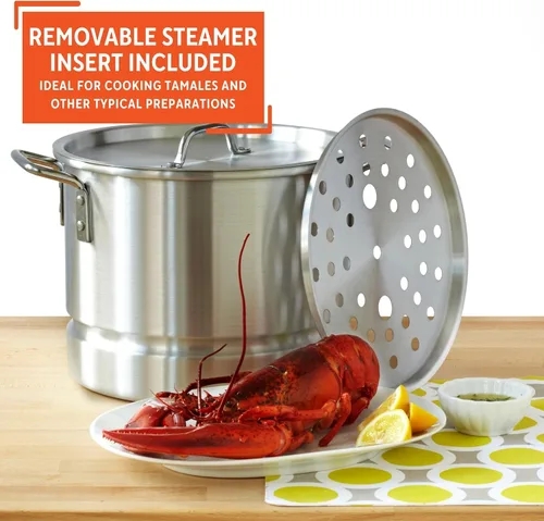 Vista 5 de IMUSA - Juego de vaporera de aluminio de dos piezas, 28Qt y 10Qt, plateado