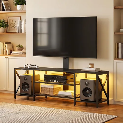 Vista 6 de HOOBRO Soporte de TV con soporte y toma de corriente, centro de entretenimiento LED con soporte giratorio para TV de 32/45/55/60/65/70/75 pulgadas