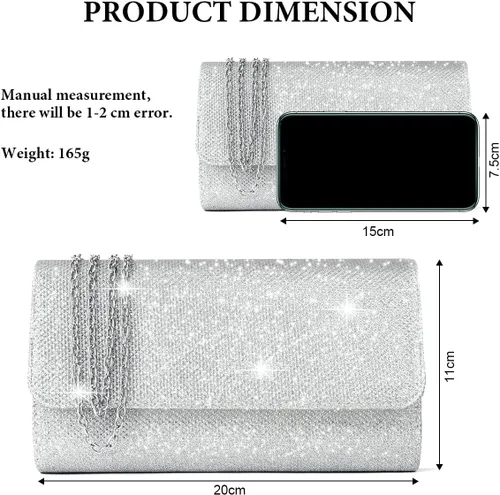 Vista 4 de OSDUE Bolsa de noche para mujer, bolsa de noche con purpurina brillante sobre con cadena desmontable para graduación, boda, fiesta, banquete y cita