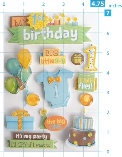 Vista 3 de Paper House Productions STDM-209E Adhesivos 3D, 1er Cumpleaños 'Boy', 5" x 7