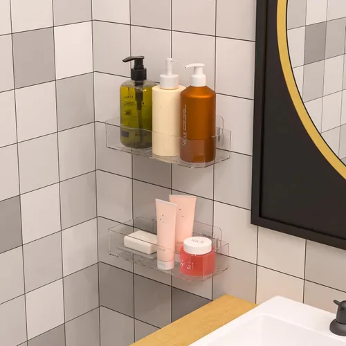 Vista 2 de Cq acrylic Estante organizador de ducha de baño, organizador de ducha adhesivo para almacenamiento de baño, decoración del hogar y cocina, estante