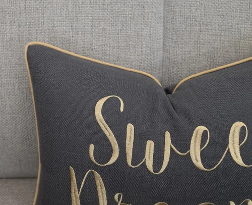 Vista 3 de Rudransha Sweet Dreams - Funda de almohada lumbar gris oscuro de 12 x 18 pulgadas, funda de cojín de algodón con cita bordada, buena noche de sueño