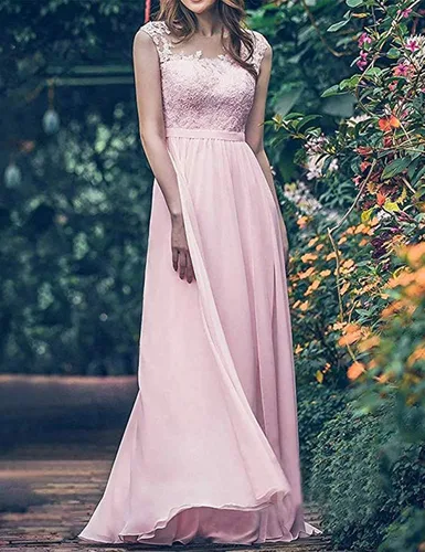 Vista 4 de Vestido de gasa para mujer con mangas casquillo y apliques para dama de honor