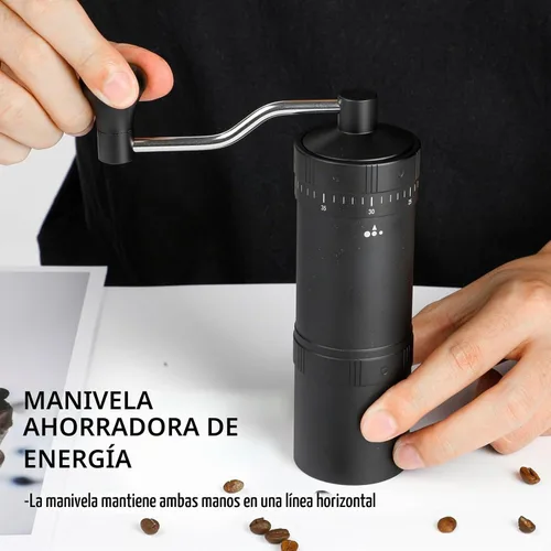 Vista 5 de Molinillo de café manual con rebaba cónica de acero inoxidable de 7 estrellas, molinillo de café portátil con ajuste de molienda ajustable externo
