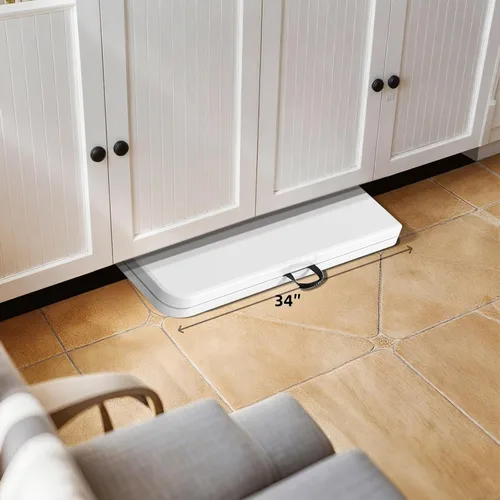 Vista 3 de Mesa plegable cuadrada de 34 pulgadas plegable por la mitad, mesa portátil de comedor de alta densidad resistente con asa de transporte, mesas