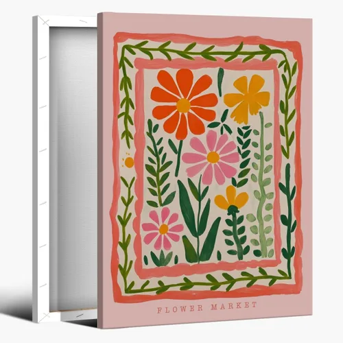 Vista 11 de Arte de pared de flores silvestres rosas, póster retro de mercado de flores, impresión botánica colorida de moda, arte popular, ilustración floral