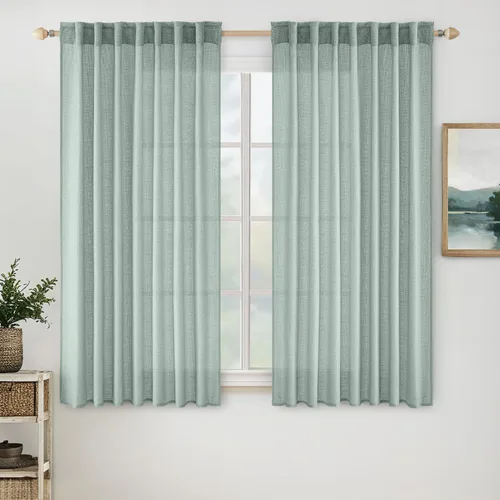 Vista 52 de MIULEE - Cortinas semitraslúcidas suaves y gruesas con textura de lino para cocina y ventana de baño, con trabilla trasera y bolsillo para Blanco