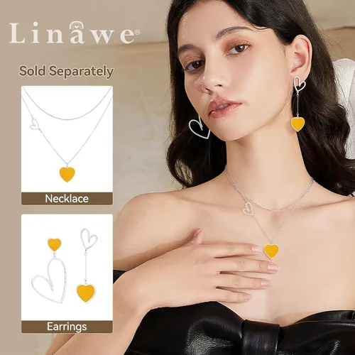 Vista 3 de Linawe Collares con dije de corazón en capas para mujer, de acero inoxidable, hipoalergénicos, juego de collar en capas, joyería de preppy