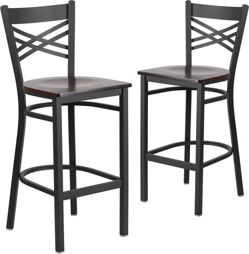 Vista 9 de Flash Furniture HERCULES Series Black ''X'' Back Metal Restaurant Barstool - Asiento de vinilo negro Asiento de vinilo negro/marco de metal negro