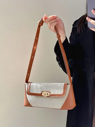 Vista 7 de Bolso de mano pequeño para mujer, de piel sintética, de lona, con cierre de hebilla