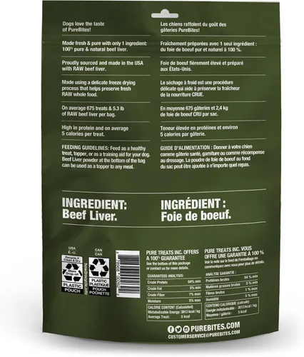 Vista 3 de PureBites Golosinas de res liofilizadas para perros, 1 ingrediente, hechas en EE. UU., 26 oz (el empaque puede variar)