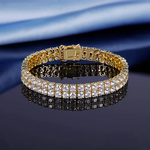 Vista 6 de Gemsme Pulseras de tenis de 2 filas para mujeres y hombres, chapado en oro amarillo de 18 quilates, 0.118 in, corte redondo, circonita cúbica