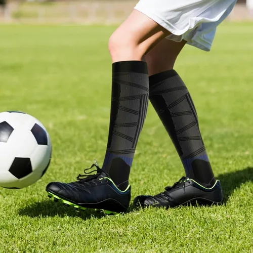 Vista 5 de SANYIYIBA 2 pares de calcetines altos hasta la rodilla, para deportes al aire libre, béisbol, fútbol, hockey sobre hielo, senderismo, para hombres