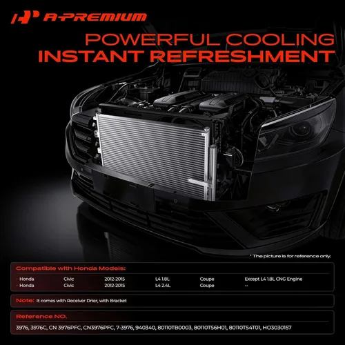 Vista 2 de Condensador de aire acondicionado A-Premium compatible con Honda Civic 2012-2015 1.8L 2.4L