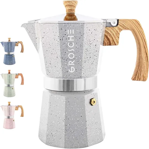 Vista 17 de GROSCHE Milano - Cafetera Moka para estufa, olla de expreso para 3 tazas de café, 5 oz, color negro - Cafetera cubana para estufa, cafetera Moka