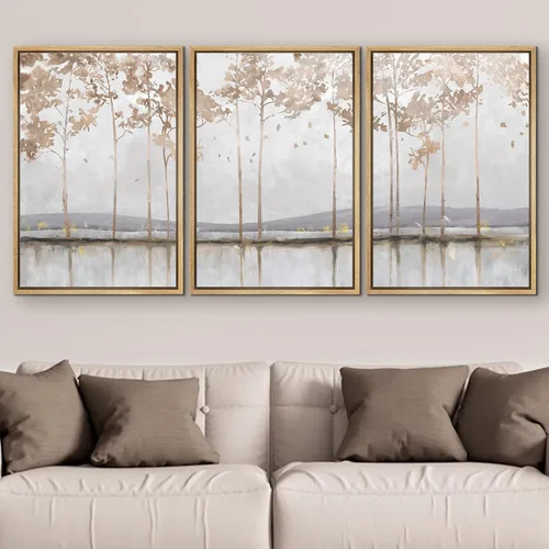 Vista 414 de SIGNFORD - Set de obras de arte en lienzo enmarcado para pared, ilustraciones abstractas de neblina del desierto en tonos neutros beige y marrón