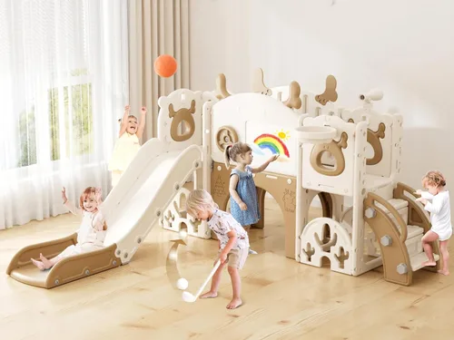 Vista 9 de XJD Tobogán para Niños Pequeños, Tobogán 13 en 1 para Niños Pequeños, Nueva Actualización con Set de Golf, Aro de Baloncesto, Pizarra de Dibujo