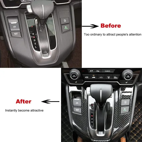 Vista 2 de Cubierta de panel de cambio de marchas estilo fibra de carbono ABS, decoración interior, accesorios para Honda Hybrid CRV 2017 2018 2019 2020 2021
