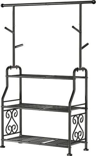Vista 7 de GIOTORENT Soporte para plantas de interior, estante de metal resistente de 3 niveles para patio e interior, soporte alto para plantas que sostiene