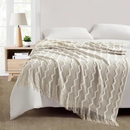 Vista 4 de Bourina - Manta de chenilla de punto, ligera, suave, acogedora, para cama, sofá, silla