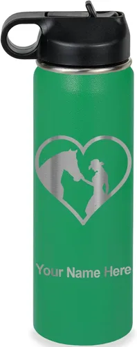 Vista 38 de LaserGram Botella de agua personalizada, corazón de vaquera de caballo, acero inoxidable de doble pared aislada al vacío con popote superior, regalo
