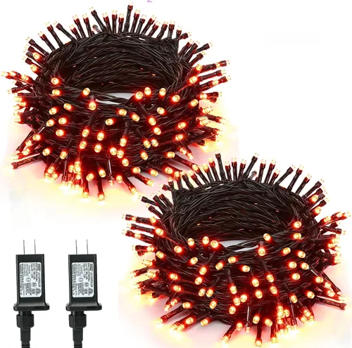 Vista 10 de BrizLabs - Luces naranjas de Halloween, 78.74 pies, 240 luces LED de color naranja, luces para exteriores de Halloween, miniluces conectables, 8