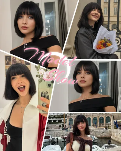 Vista 7 de YYHR Peluca corta estilo Bob con flequillo de 10 pulgadas, pelucas de cabello sintético lacio Yaki claro, pelucas cortas de corte Bob negro con 1b
