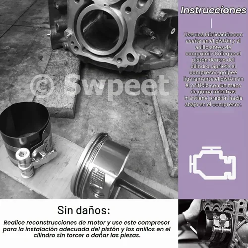 Vista 6 de Swpeet 4 unidades de compresor de anillo de pistón de 3 pulgadas y herramienta de instalación de pistón ajustable, alicates de extracción con llave