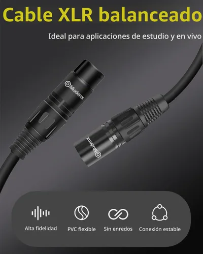 Vista 5 de Paquete de 2 cables XLR cortos de 1.6 pies, cable de micrófono equilibrado XLR macho a hembra de 3 pines, cable de micrófono blindado OFC de 1 pie