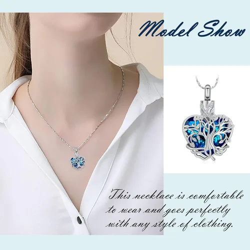 Vista 6 de Imrsanl Collar de urna de árbol de la vida con forma de corazón, joyería de cremación para hombres y mujeres, recuerdo, joyería conmemorativa