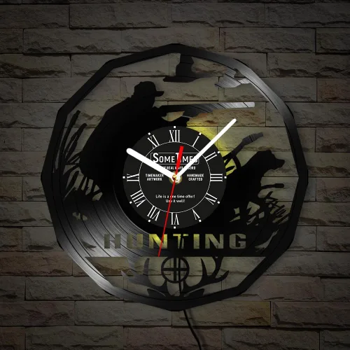 Vista 9 de The Geeky Days Reloj de pared de caza, 7 colores cambiantes, reloj de pared silencioso sin tictac, luz nocturna LED, vida silvestre, caza