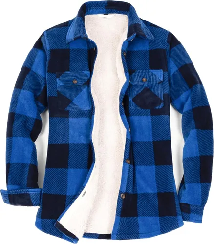 Vista 10 de Lisskolo Chaqueta tipo camisa con forro polar para mujer con bolsillos para las manos, chaqueta de forro polar Sherpa con botones a cuadros, ropa