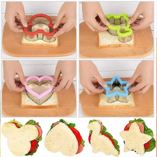 Vista 5 de Juego de cortadores y selladores de galletas mejorados Abruga para sándwich, cortador de verduras y sellos de frutas, molde con estrella